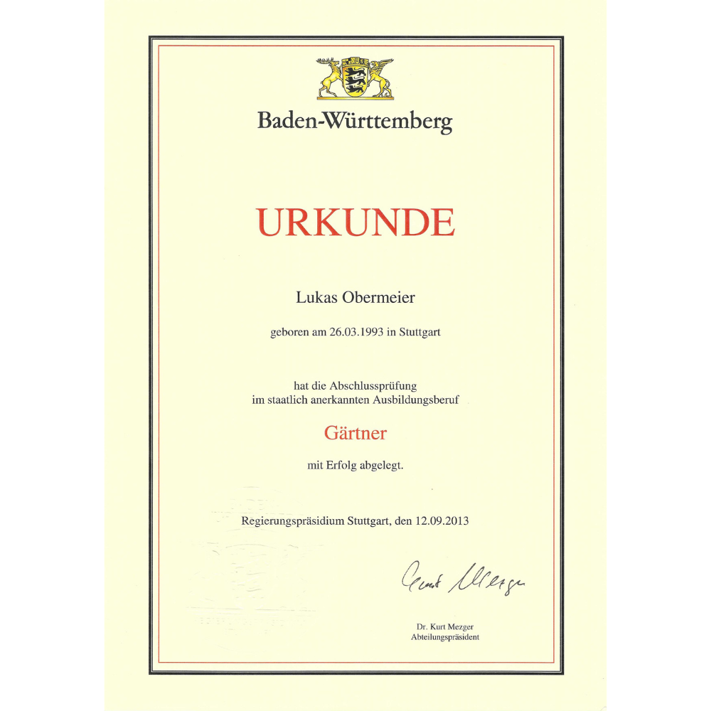 Ausbildung zum Gärtner von Lukas Obermeier Gartenflamingo